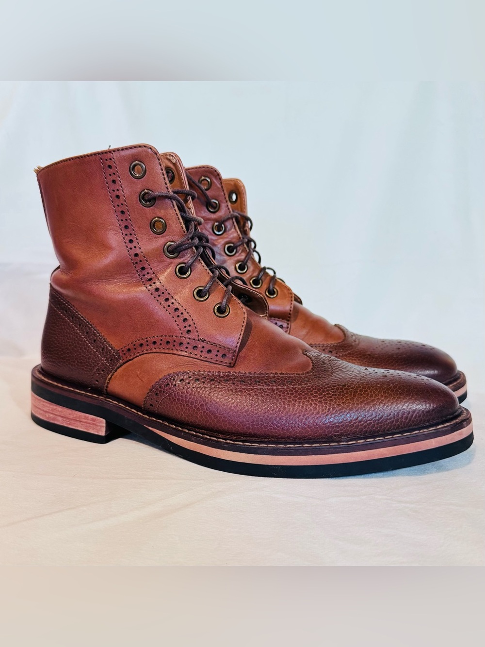 Express Men’s 8 Brown Leather Wingtip Brogue Lace Up Ankle Boots Dress